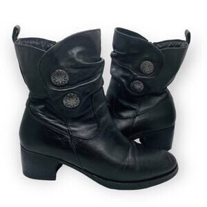 Tara M Devon Leather Boots TMD1008 Zip Up Two Button Black Size US 9 Ren Fest